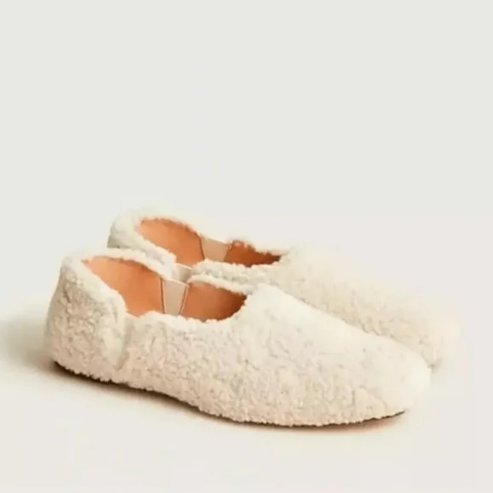 J.Crew Sherpa Shearling Flats in Ivory Size 8